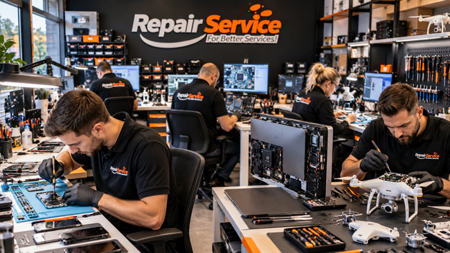 Technisch reparatiewerk in de werkplaats van Repair Service